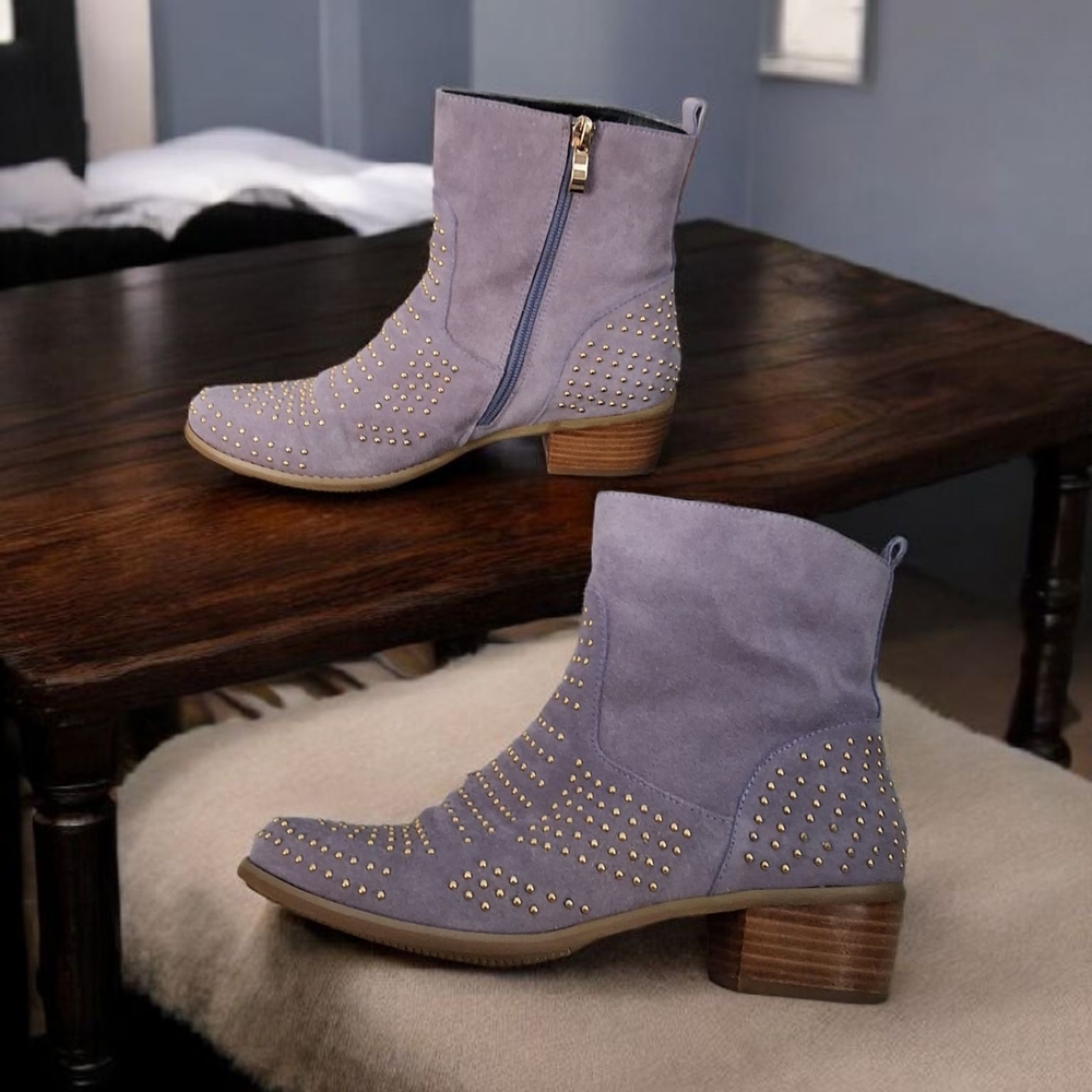 Women's Suede Ankle Boots - Studded Design